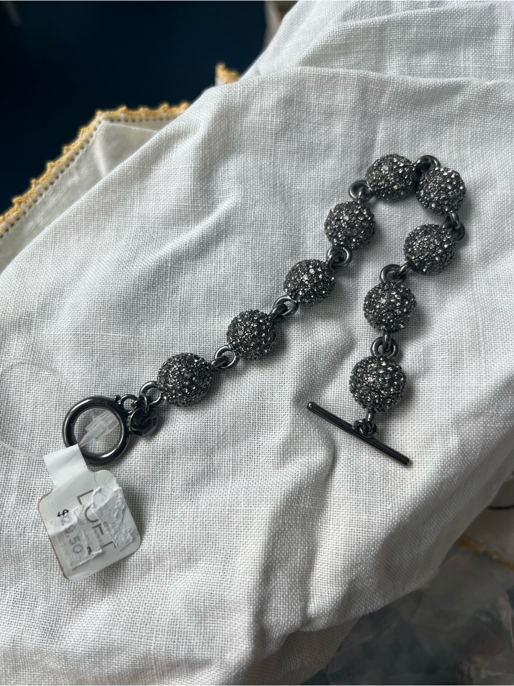 NWT Sterling Silver-Tone Pave Ball Bracelet - Gunmetal
